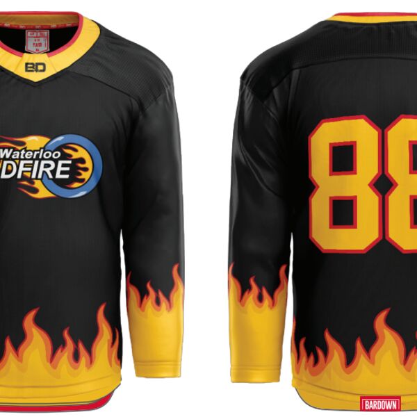 Waterloo Wildfire Black Sublimated Hockey Jersey - JR Thumbnail