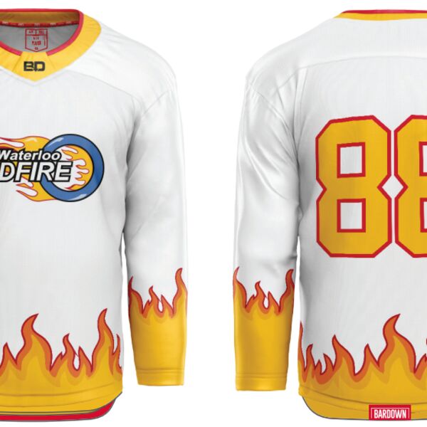 Waterloo Wildfire White Sublimated Hockey Jersey - JR Thumbnail