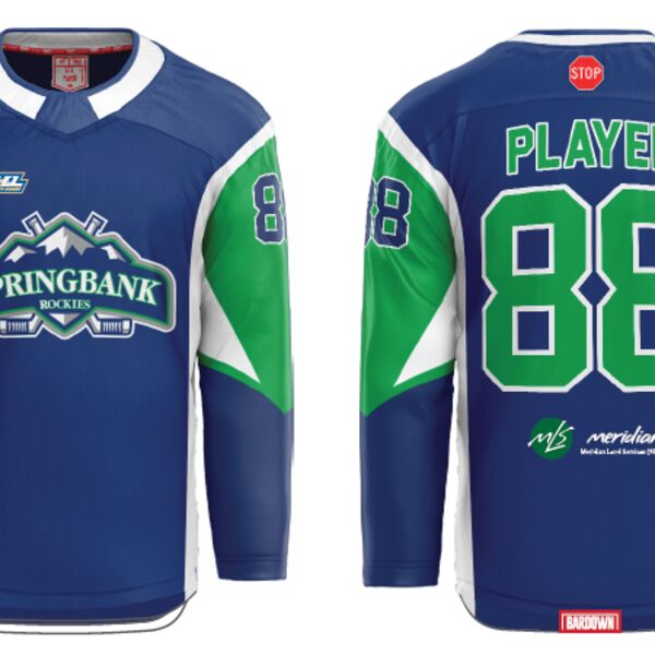 Springbank Rockies Hockey Jersey - Blue with Sponsor (Youth) Thumbnail