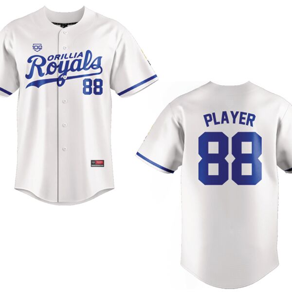 Orillia Royals Sublimated Full Button Baseball Jersey White - Adult Thumbnail